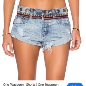 One X Teaspoon - Embellished Light Wash Denim Cutoff Shorts